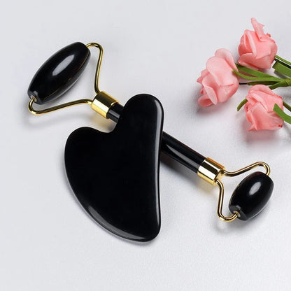 Jade Roller Guasha Set Black Genuine