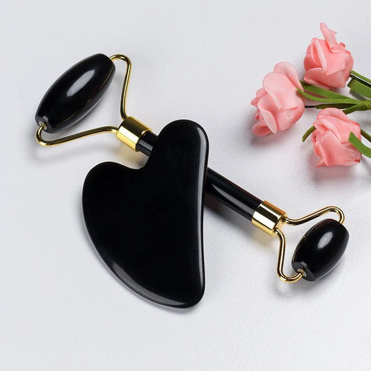 Jade Roller Guasha Set Black Genuine