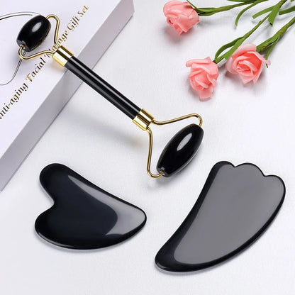 Jade Roller Guasha Set Black Genuine