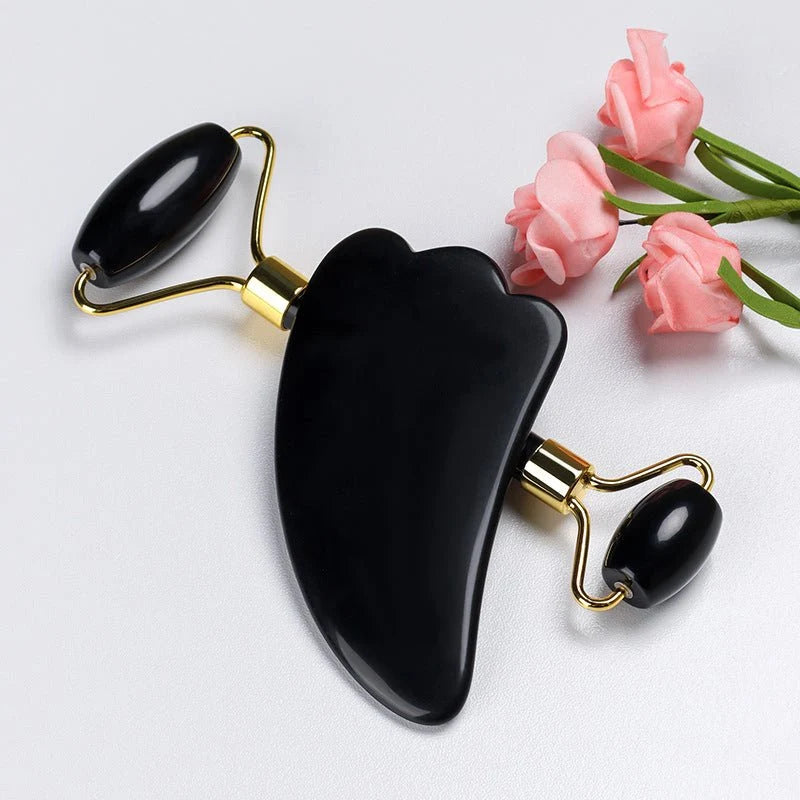 Jade Roller Guasha Set Black Genuine