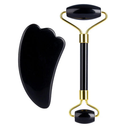 Jade Roller Guasha Set Black Genuine